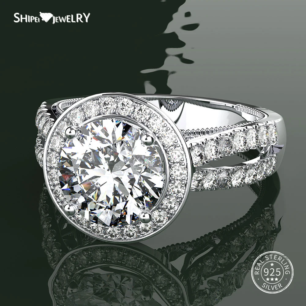 

Shipei 100% 925 Sterling Silver Fine Jewelry White Gold 2ct White Sapphire Engagement Promise Rings Set for Couples Lovers