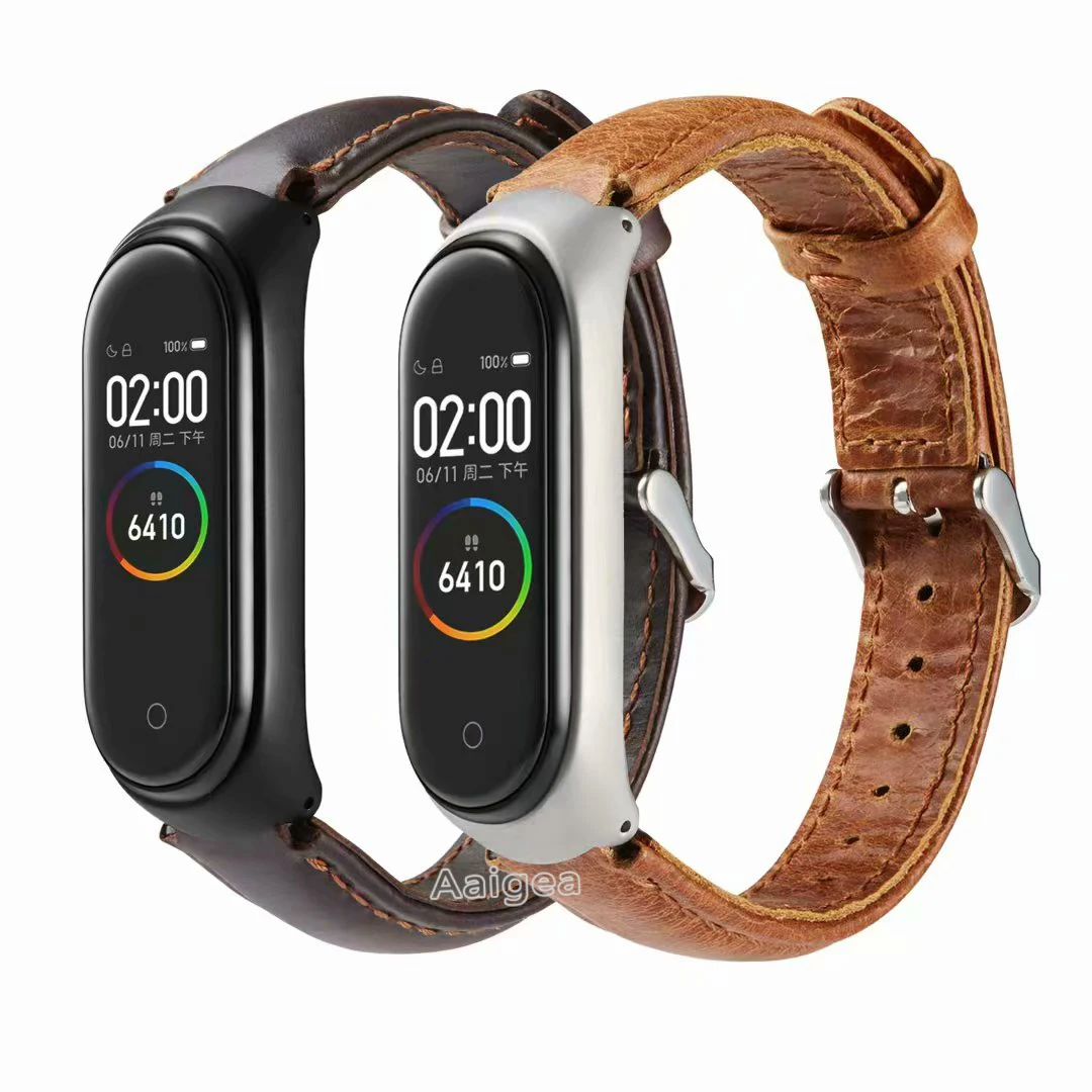 Ремешок из натуральной кожи для Xiaomi Mi Band 3 4 Miband цветной кожаный браслет наручных