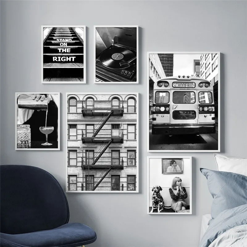 

Vintage Wall Art Canvas Painting Classic Car Bus Woman Record Dog For Living Room Decor Nordic Posters And Prints Wall Pictures