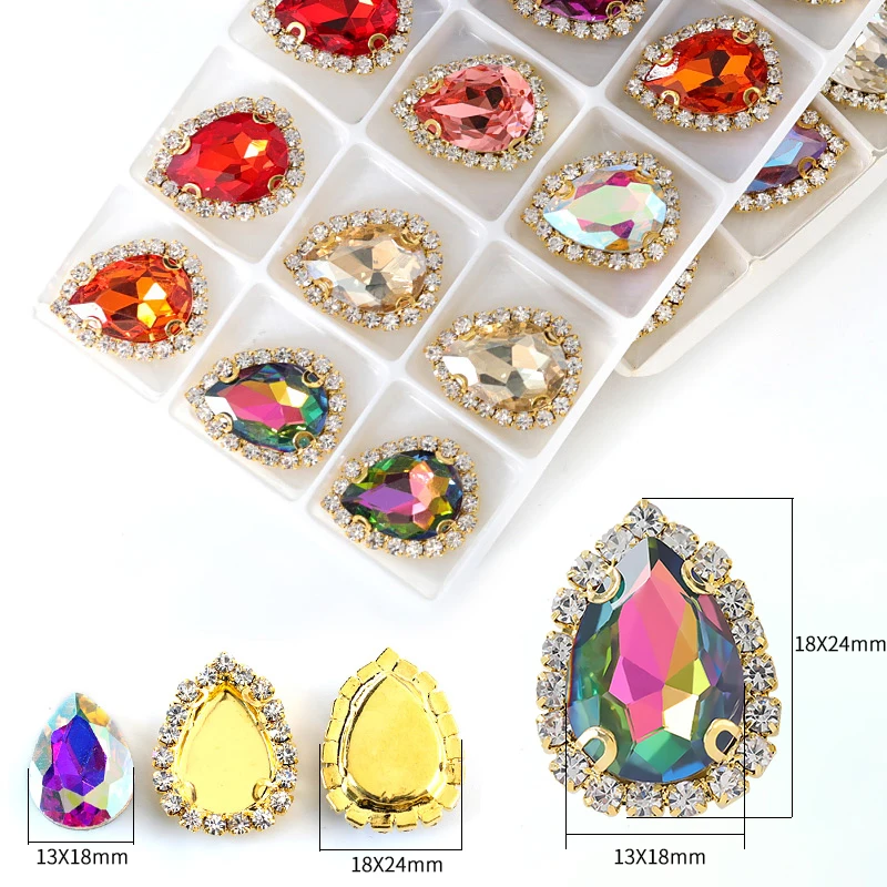 Стразы с прозрачными краями AB для пришивания 13x18 мм 20 шт.|sew on rhinestone|sew oncrystal clear ab |