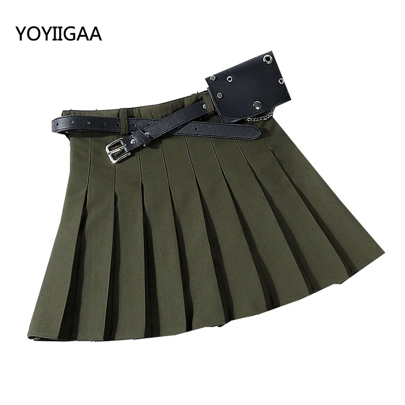 Summer Women Skirts Solid Pleated Mini Skirt Casual High Waist Ladies Sashes with Pocket Fashion A-line Sexy | Женская одежда