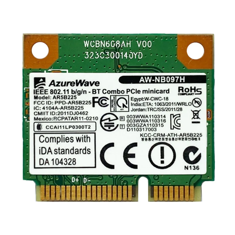 Atheros AR5B225 AR9485 WCNB608AH AR9004WB-1NG Half Mini PCI-Express bluetooth4.0 150 Мбит/с WLAN Wi-Fi беспроводная карта |