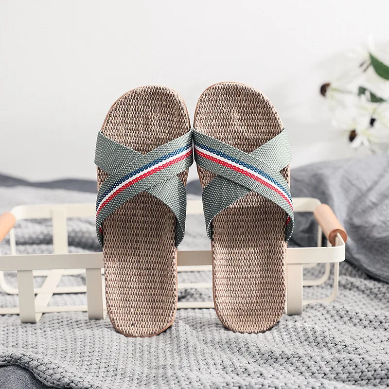 

Linen Lovers Design Home Indoor Slippers Summer Shoes 2021 New Flat Slippers for Women Linen Slides