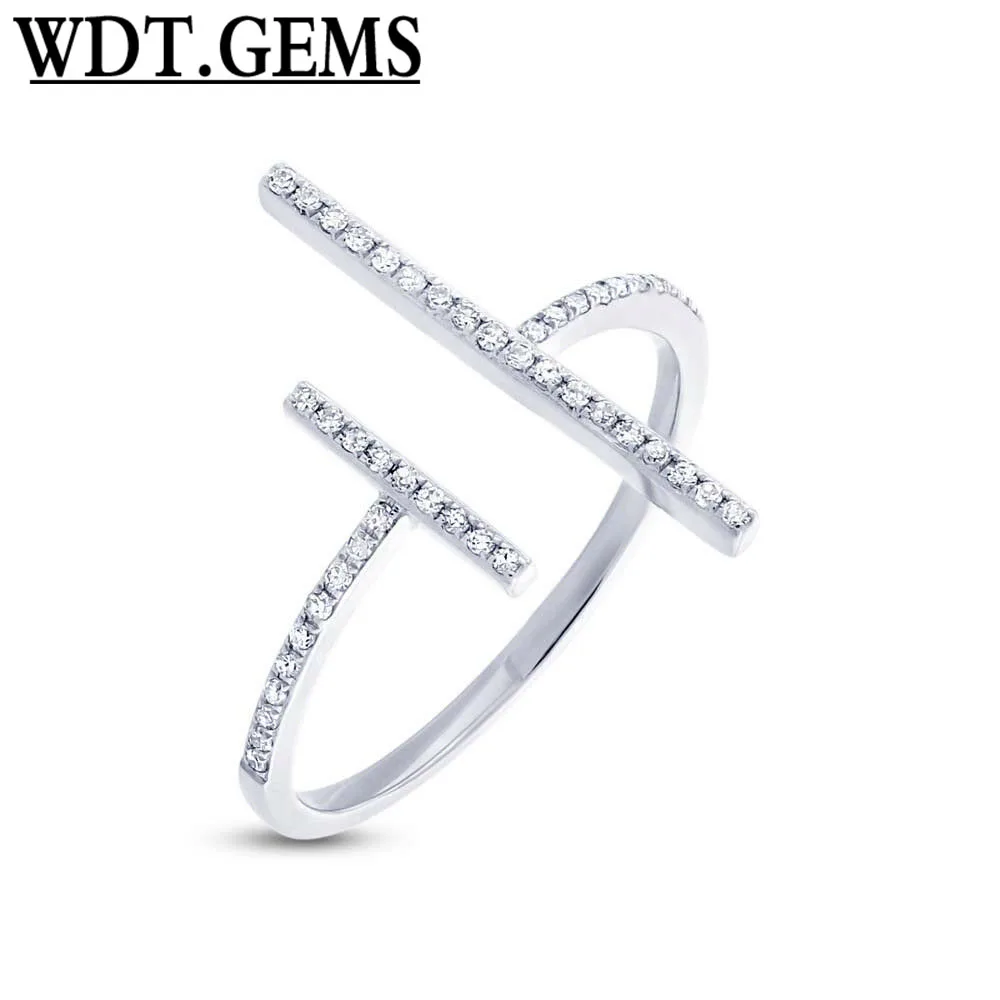 

0.14 CT 10K White Gold 2 Bar Wrap Dainty Round Diamond Open Negative Space Ring