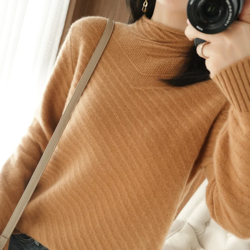

100%Wool Bottoming Shirt Women Autumn Winter 2020 New Thick Cashmere Turtleneck Large Size All-Match Pullover Blouse Knitted Top