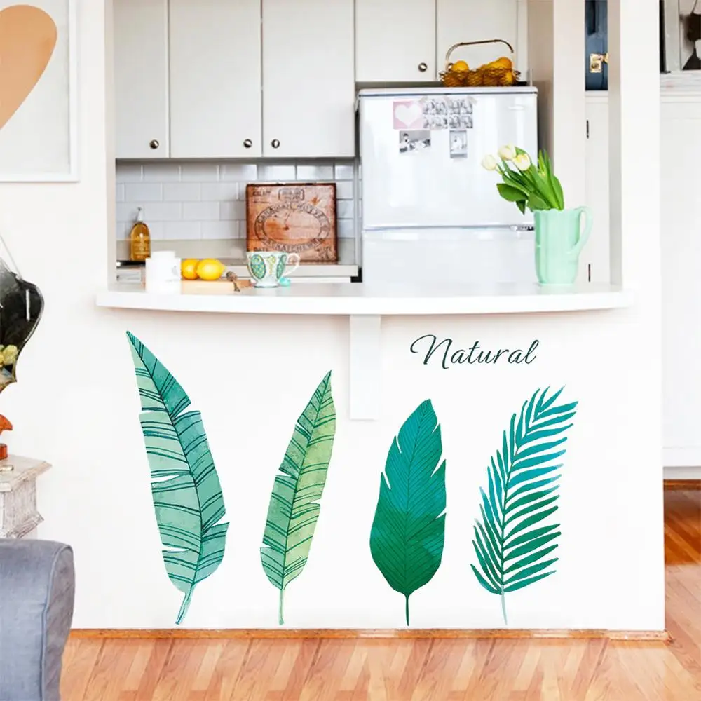 Настенные стикеры в скандинавском стиле с зелеными листьями для спальни