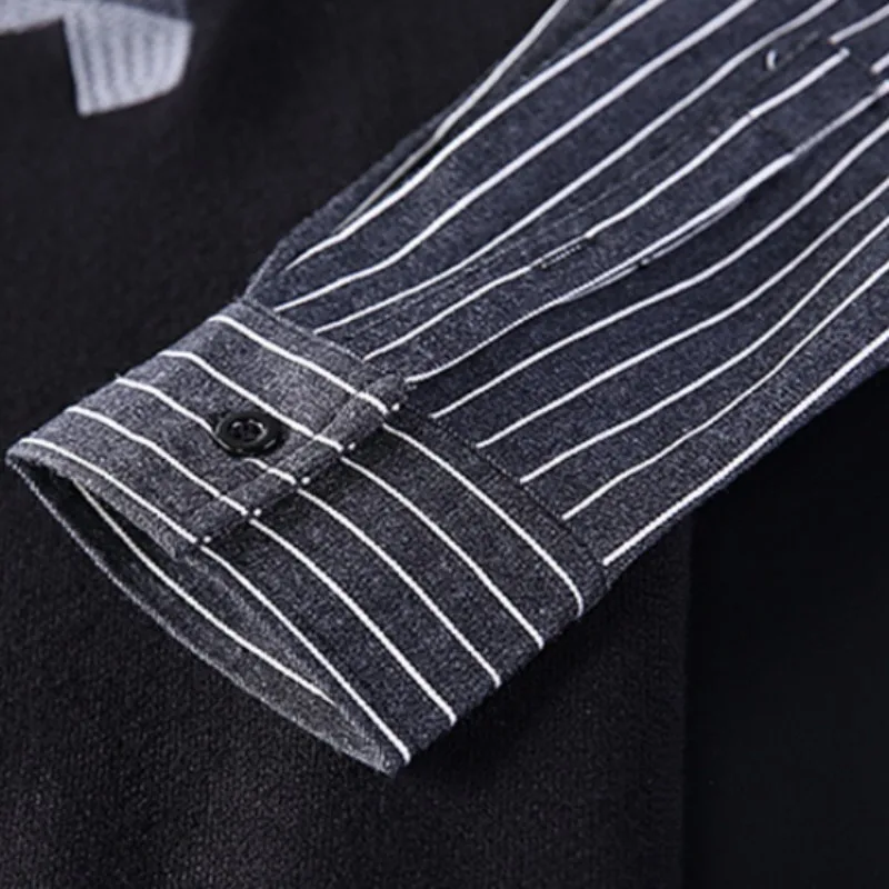 

Patchwork Men Sweaters Fake Two Piece Striped Long Sleeve Knitting Pullovers Autumn Embroidery Loose Sweaters Plus Size 4XL