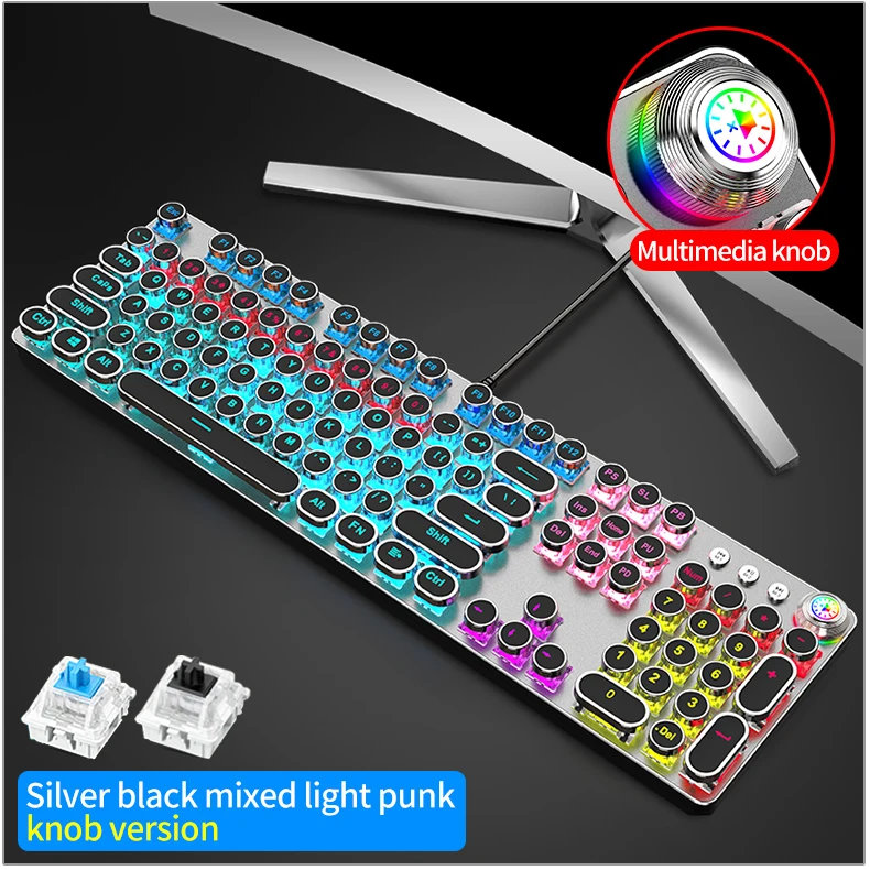 

Steampunk Gaming Mechanical Keyboard 104 KeysAnti-ghosting RGB Backlight Black/Blue Switch Wired keyboard for Desktop Laptop
