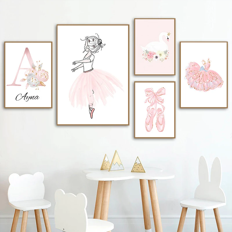 

Pink Swan Unicorn Personalized Poster Baby Name Custom Canvas Painting Nursery Print Picture Wall Art for Girls Bedroom Decor