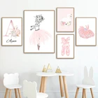 Розовый Лебедь Единорог персонализированный плакат имя ребенка холст для картины на индивидуальный заказ принт для детской фотографии Wall Art для девочек Украшения в спальню