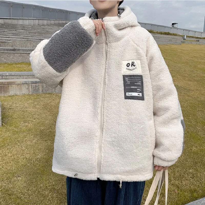 Куртка мужская с имитацией овечьей шерсти, модная утепленная хлопковая одежда в Корейском стиле, одежда в стиле Харадзюку, на зиму