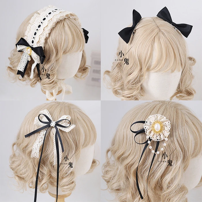 

Black Japanese Soft girl Lo Niang Hair Band Lace Hair clip Gothic Vintage Sweet Lolita Hairpin KC Bow Headdress Headband