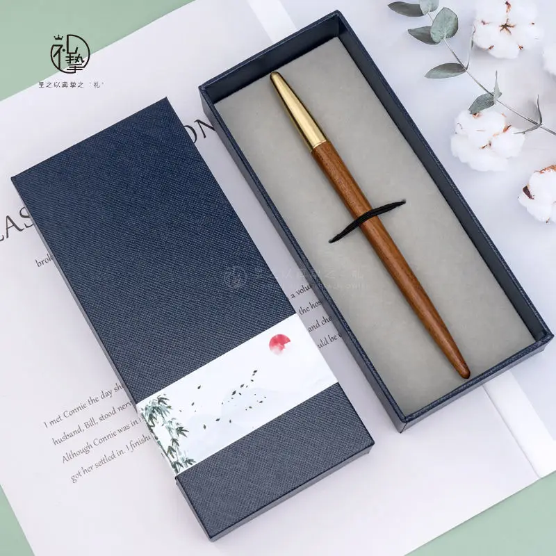 

Retro Sandalwood Pen Neutral Carbon Brass Pen Compact Solid Wood Wenwan Gift Box for Teacher Work