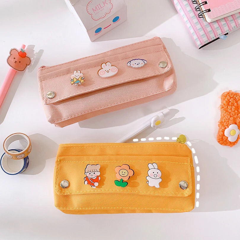 

Pencil Case Korean School Supplies Kawaii Pencil Bags Random Broochs Pen Case Trousse Scolaire For Girls School Pencil Cases