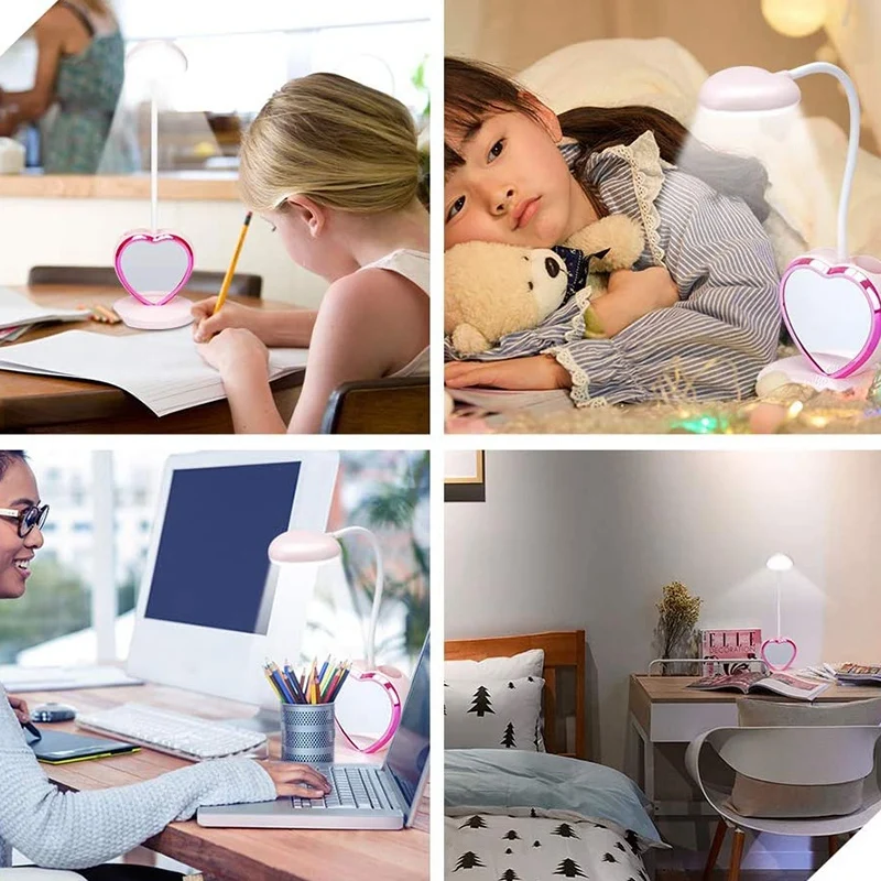 

LED Desk Lamp for Girls, Rechargeable LED Desk Lamp with USB Charging Port & Pen Holder, Eye-Caring Dimmable