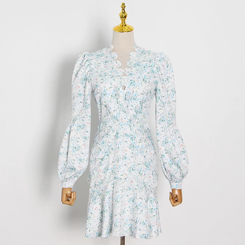

New HIGH STREET Fashion S/S 2021 Runway Dress Women's Lantern Sleeve Charming Floral Print Casual Dress