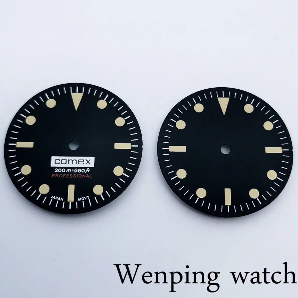 

Новые стерильные часы с логотипом 28,5 мм и без логотипа, черный циферблат, подходит для движения NH35 NH36A