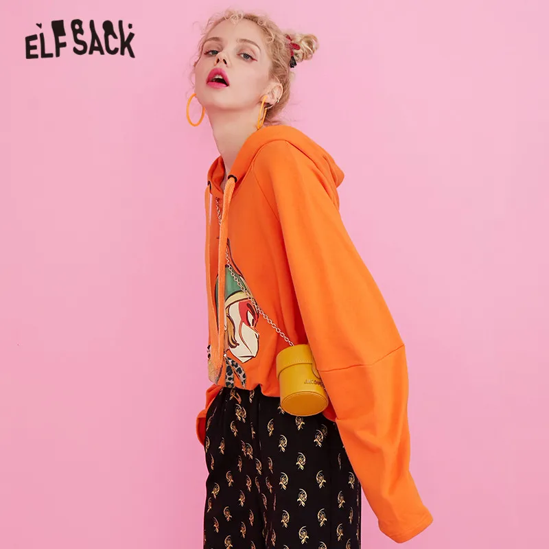 Однотонный Повседневный пуловер ELFSACK с мультяшным принтом толстовки свитшоты