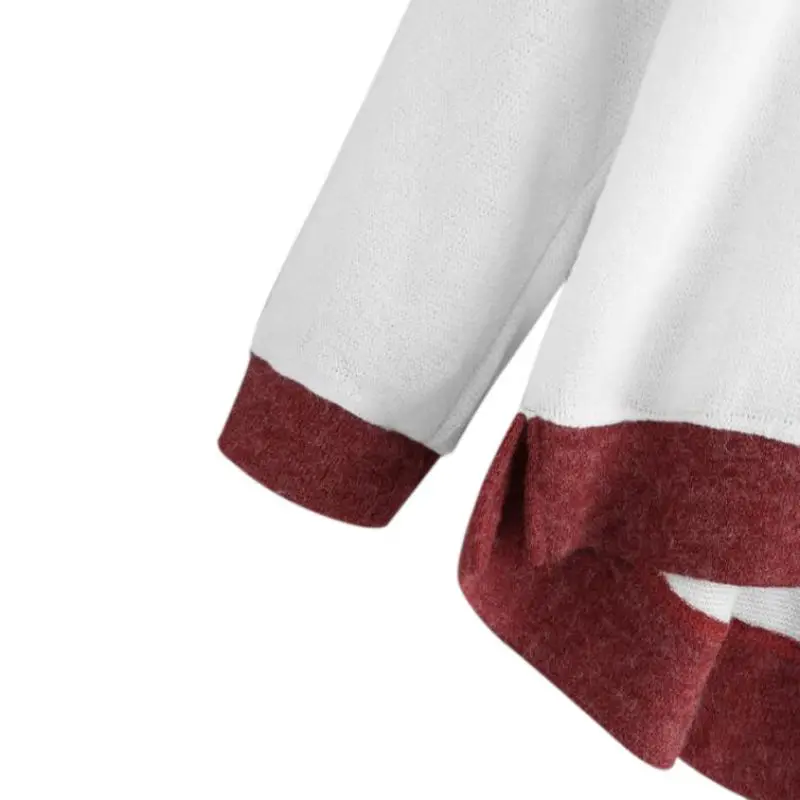 

Women Autumn Winter Patchwork Color Long Sleeve O Neck Casual loose Bottom Knit Sweater With Pocket