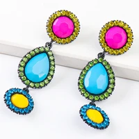new design long metal colorful crystal dangle drop earrings high quality fashion pendant jewelry accessories for women
