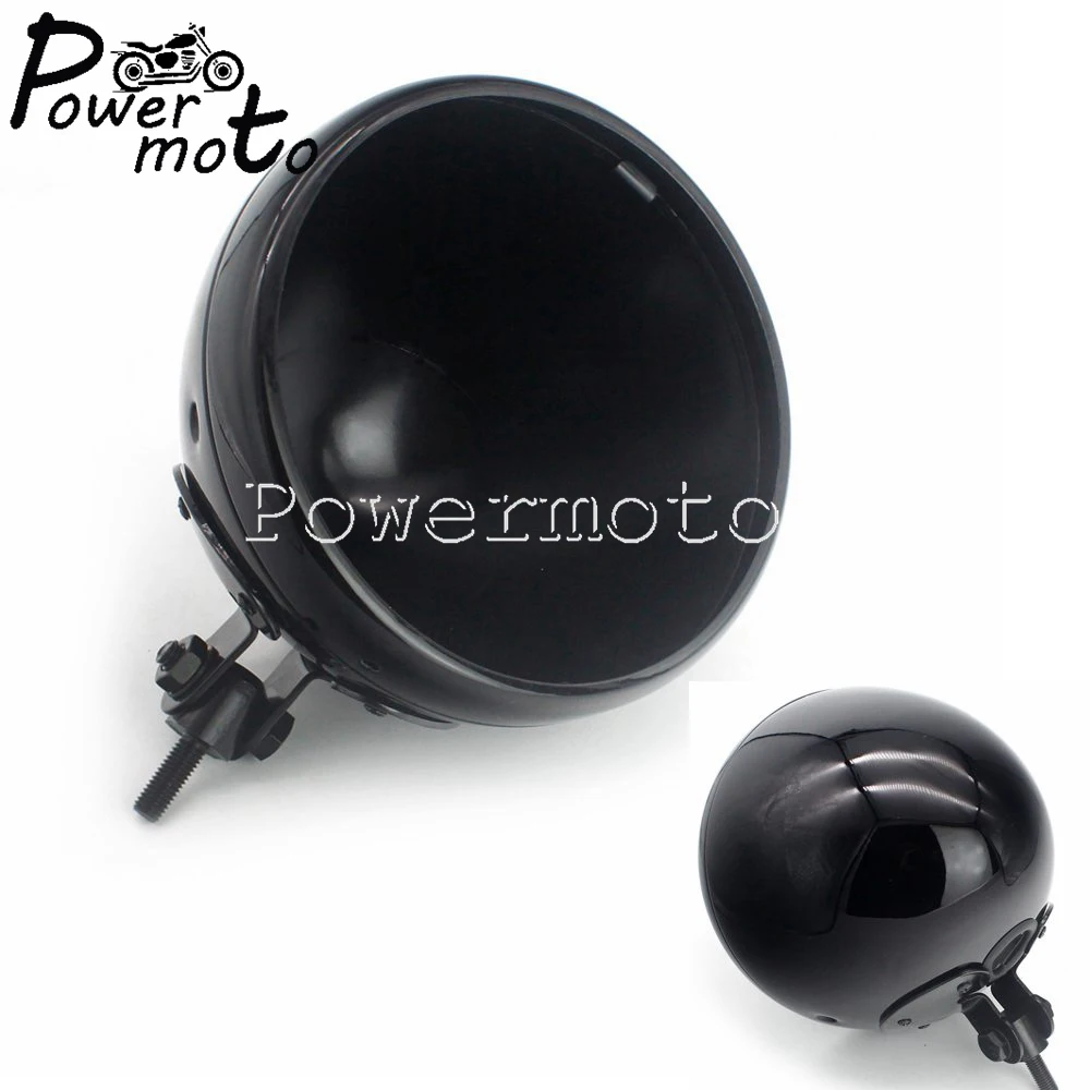 

7" Motorcycle Bottom Mount Headlight Housing For Harley Bobber Chopper Yamaha Honda Custom LED Headlamp Light Bulb Bucket Shell