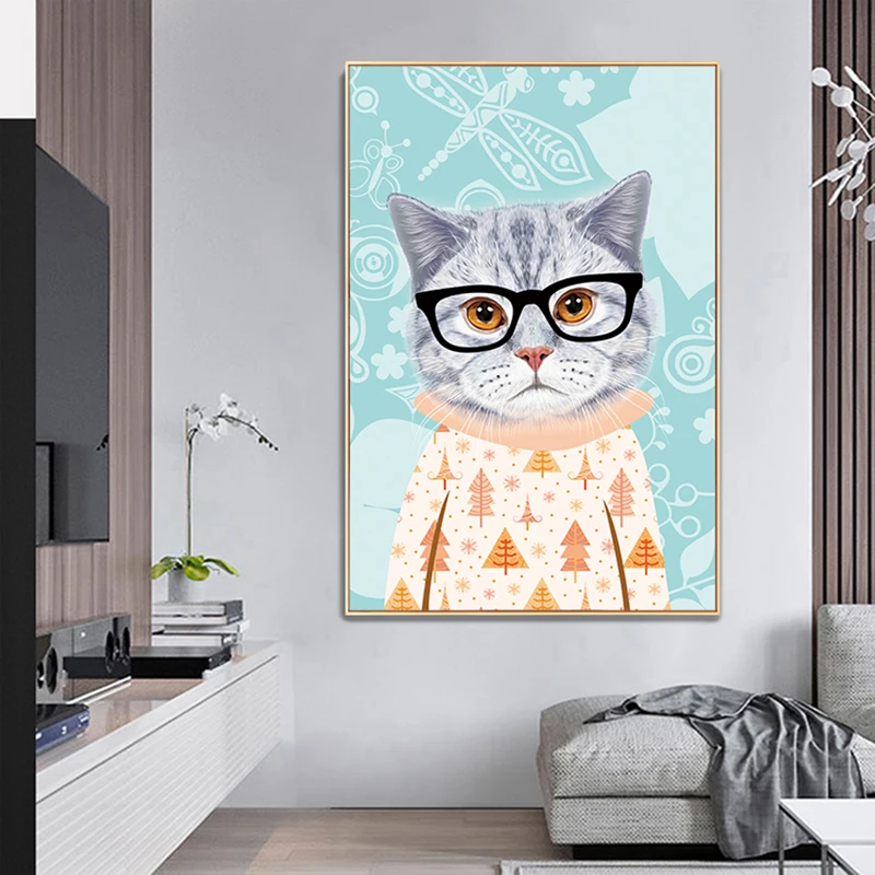 Постер в скандинавском стиле с милым котом мультяшными животными Картина на