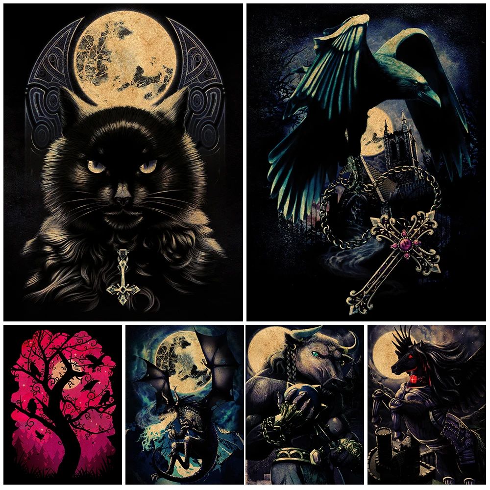 

The Demon Of The Bloody Full Moon Wall Art Canvas Painting Crow House Poster And Prints Decoration Home Art Print Unframed