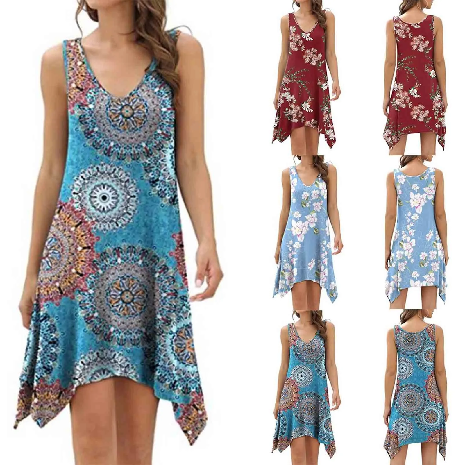 

Women Summer Floral Dress Sleeveless Beach Mini Casual Sundress 2021 Fashion Plus Size Dress For Women Sundress Vestidos