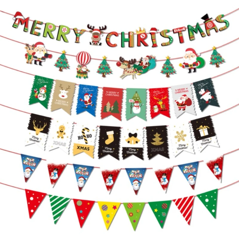 

Christmas Pull Flag Banner Home Window Atmosphere Layout Shopping Mall Pendant Christmas Decoration Supplies Paper Pull Flower