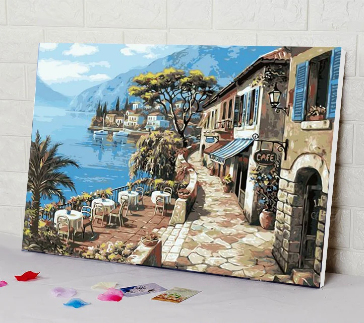 Подарок для друзей DIY картина маслом по номерам пейзаж картины холст живопись