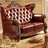 high quality european antique living room sofa furniture genuine leather set p10302
