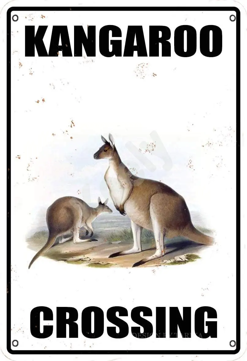 

Kangaroo Crossing Poster Funny Art Decor Vintage Aluminum Retro Metal Tin Sign Painting Decorative Signs Stickers 12 X 8 Inches