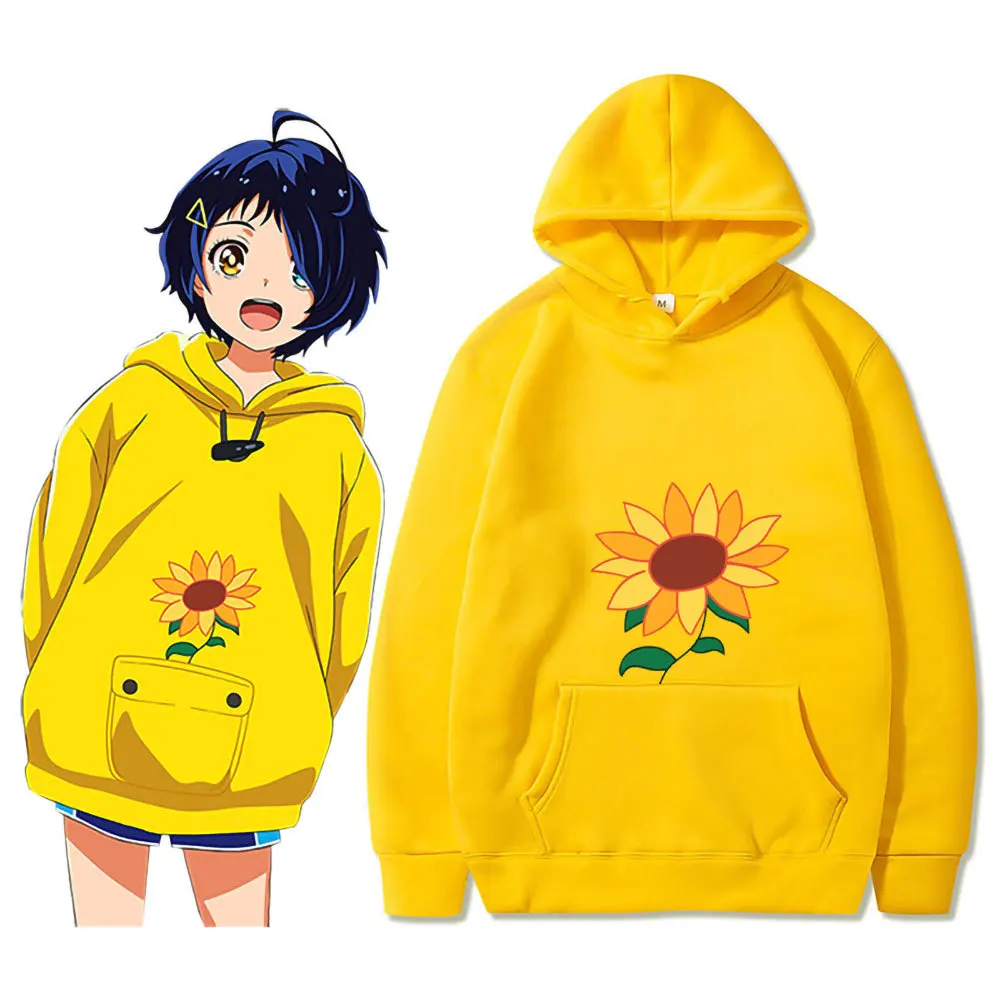 Wonder Egg Priority Ai Kawaii Hoodies Women Sun Flower Pocket Cute Prints Same Paragraph Casual Loose Sweatshirts Anime Hoodie
