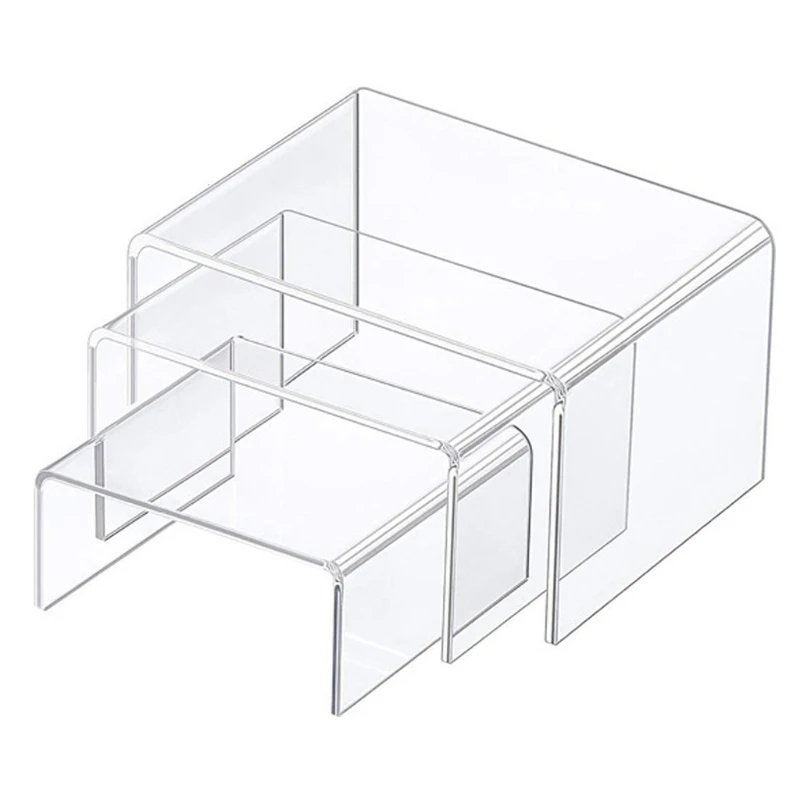 

Square Acrylic Clear 3 Size Riser Display Stands Showcase Set to Set up Jewerly K3KC