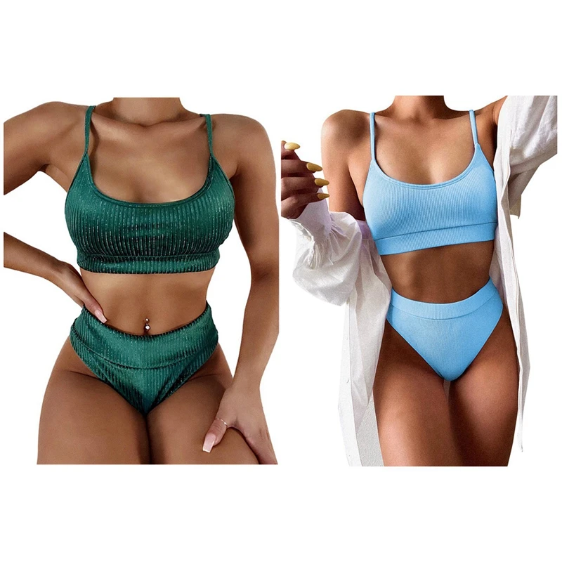 

Женский раздельный купальник из 2 предметов, зеленые Купальники M & Ladies, Раздельный купальник бикини с контрастной строчкой, купальник из 2 пр...