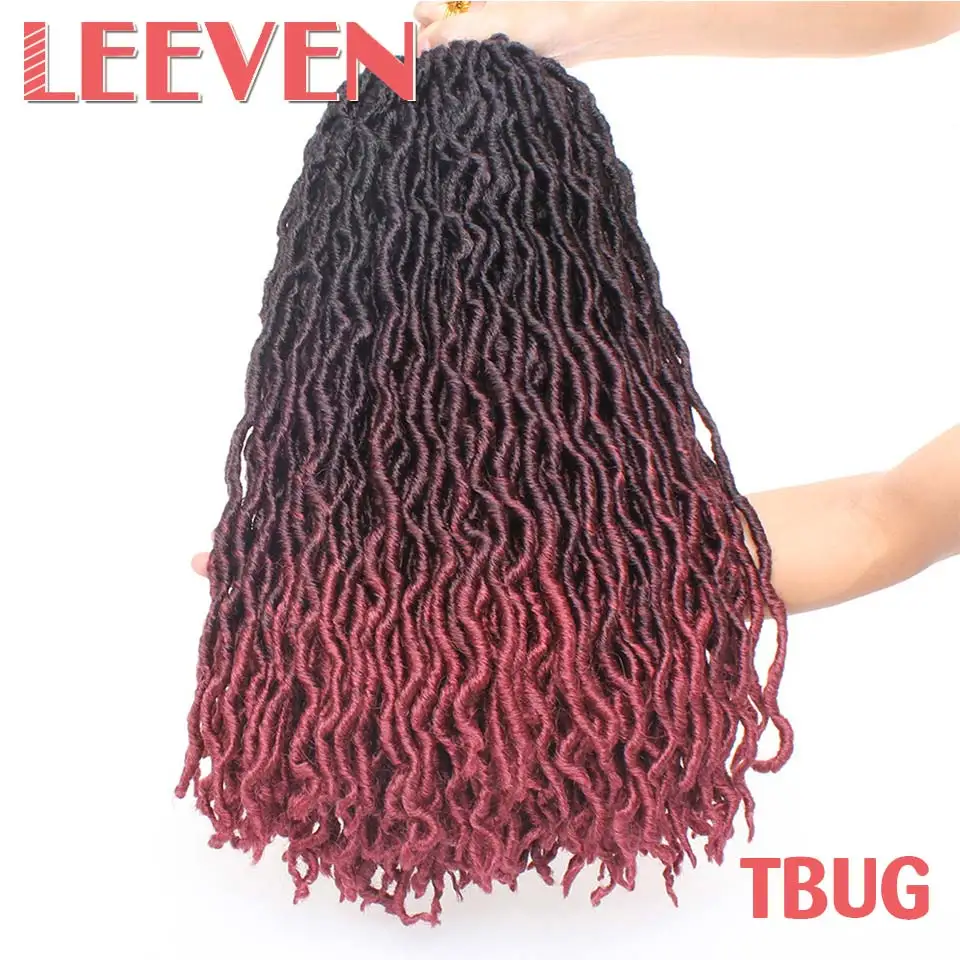 Leeven Nu Faux locs Curly вязаные волосы 20 дюймов синтетические плетеные волосы Омбре крючком косички крючком волосы богини волос - Цвет: T1B/бордовый