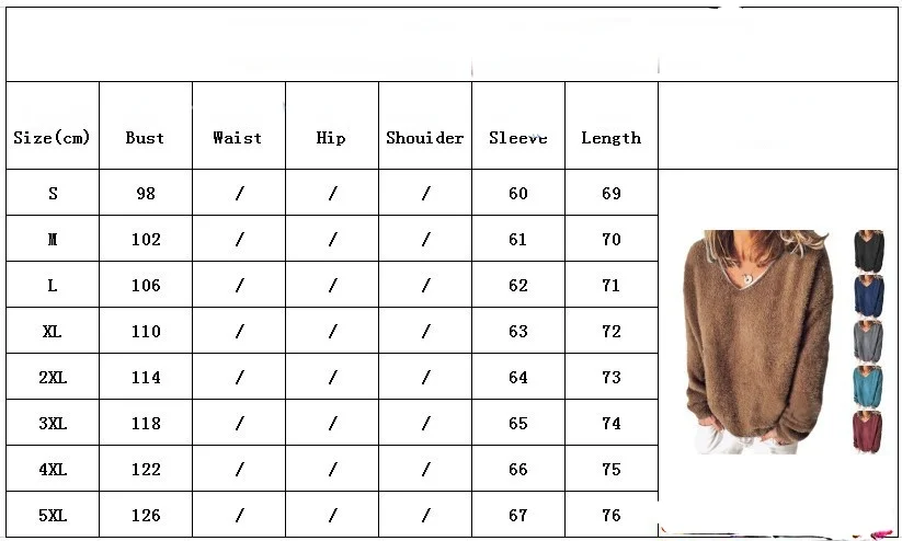 

New Women's Sweater Fleece Casual Hoodies Autumn Winter Pullovers V-neck Long-sleeved Loose T-shirt Sweater