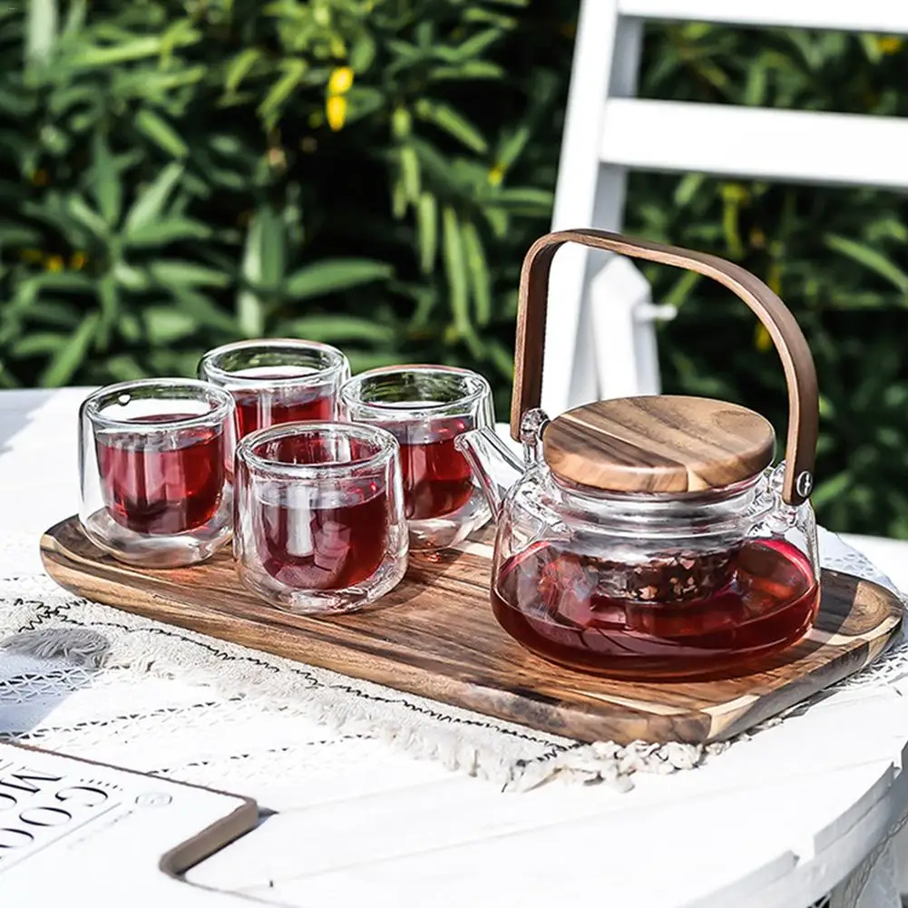 

600ML Borosilicate Heat-resistant Glass Tea Pot Set Infuser Teapot Warmer With Strainer Flowers 4 Double Wall Teaware Home Gift