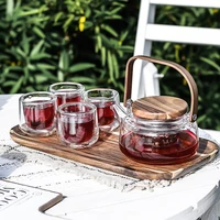 600ml borosilicate heat resistant glass tea pot set infuser teapot warmer with strainer flowers 4 double wall teaware home gift