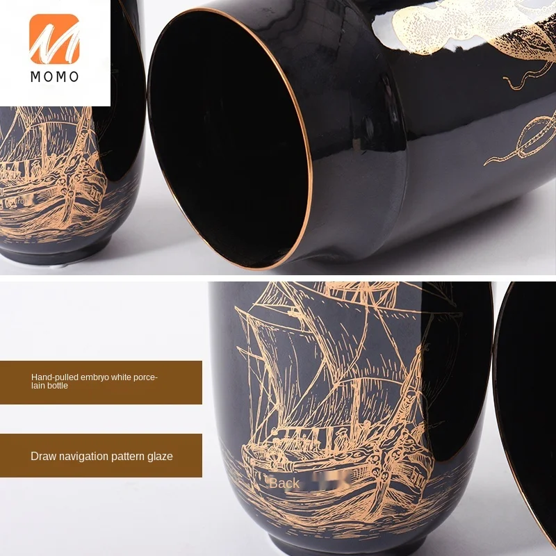 

Black Platinum Ceramic Vase Post-Modern Building Soft Decoration Creative Hallway Living Room Home Ornaments