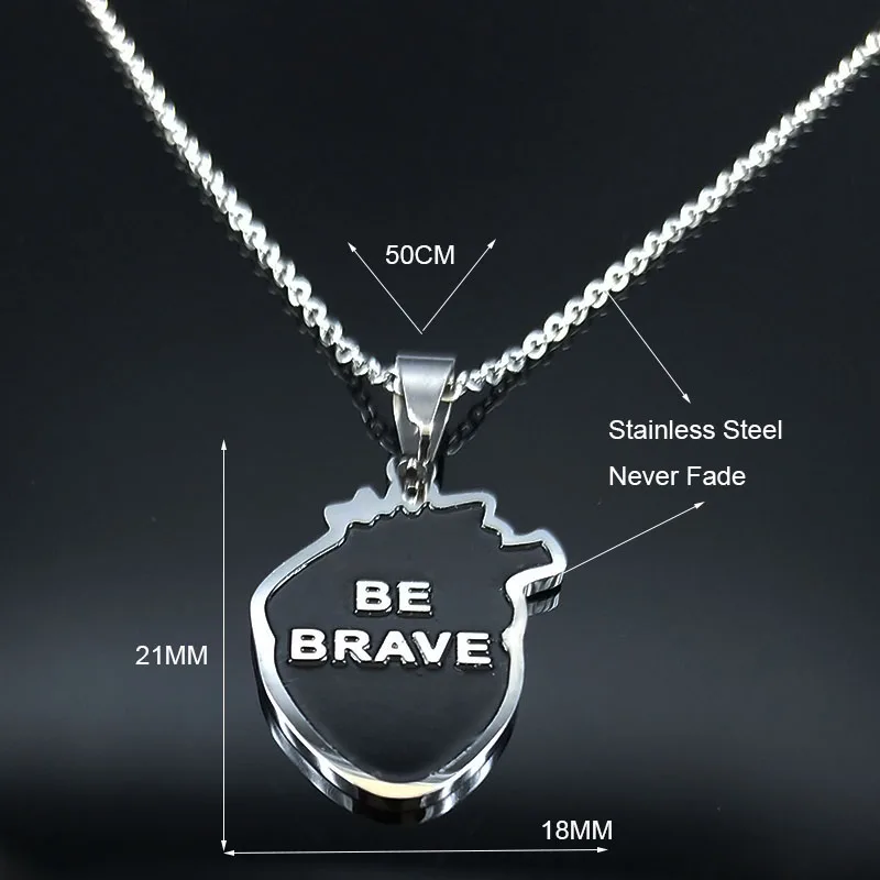 

Organ Brave Badge Heart Black Enamel Stainless Steel Necklace Medical Jewelry Gift Doctor acero inoxidable joyeria mujer N19904
