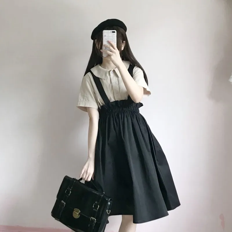 

Japanese sweet lolita student dress vintage college style kawaii girl set vest dress+shirt two-piece suit cosplay lolita loli