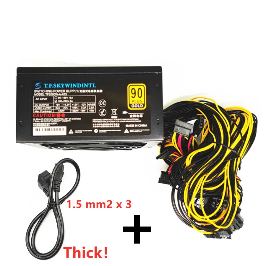 Блок питания для ПК 2000 Вт с кабелем европейского стандарта ATX блок поддержкой 8