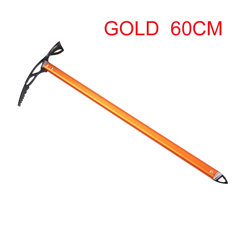 Gold length 60cm Ледоруб легкий тактический анодированный алюминиевый дизайн самозадержка для пеших прогулок ледник Снежный топор ручные инструменты Зимний спорт - Цвет: Gold length 60cm