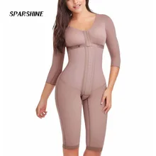 Mulher shapewear mangas compridas fajas frontal encerramento pós parto pós lipoaspiração bodysuit (3)