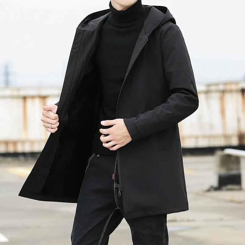 Autumn and winter jacket new men hooded long warm Jacket solid jacket largecashmere mens windbreaker Parkas cotton youth