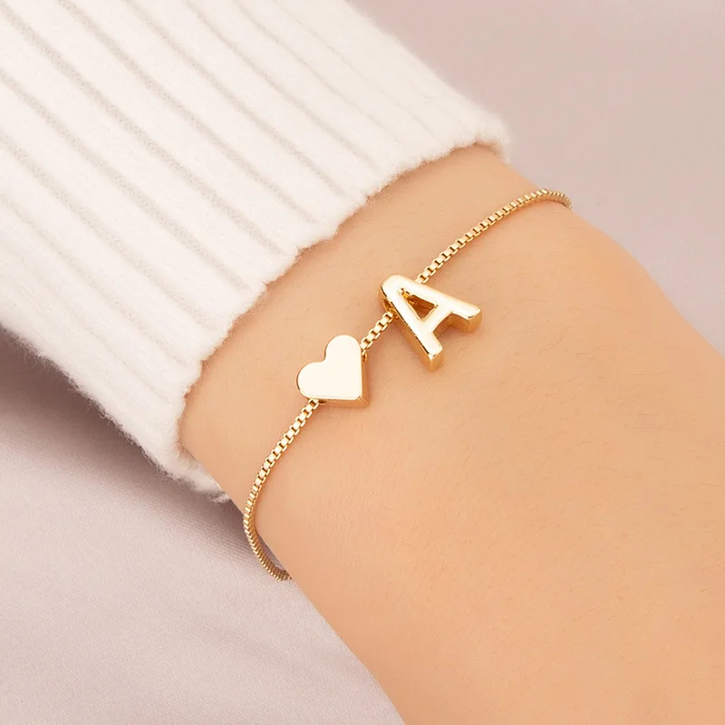 Korea Retro 26 Initials Bracelet Geometry Simple Heart Fashion Friendship Jewelry Christmas Birthday Gift Wholesale | Украшения и