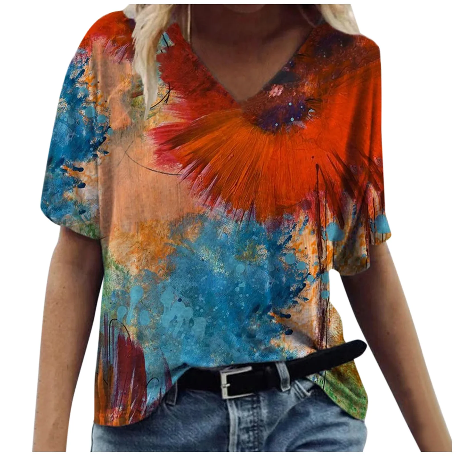 

Summer Women's T-shirt Casual Fashion Color Graffiti Painting Print Women Ladies Loose Short Sleeve Top Clothes Drop Shipping