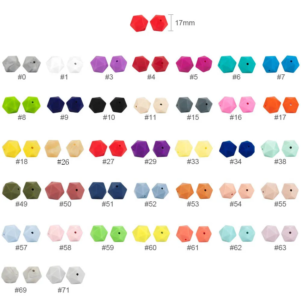 Cute-idea Silicone 100pcs Beads Polygon 17mm BPA Free sensory Chew DIY Necklace Pacifier Chain Baby Teething toys