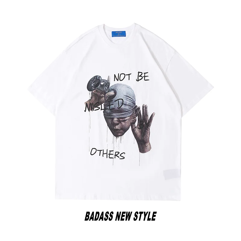 

Summer Fashion Hiphop Streetwear T-Shirt Men Blindfolded Print Tops Short Sleeve Men 100% Cotton Tee Shirt Male 2 Color